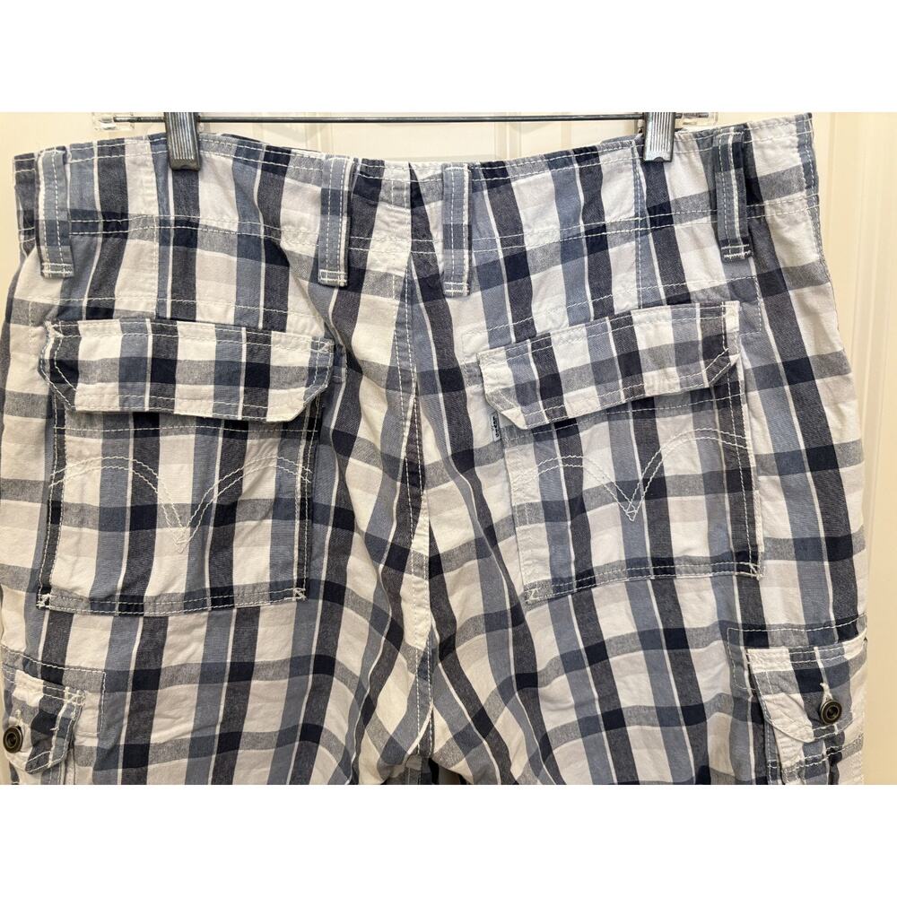Levi's White Tab Plaid Blue Cotton Cargo Shorts Mens Shirt Size 36 - Picture 6 of 6